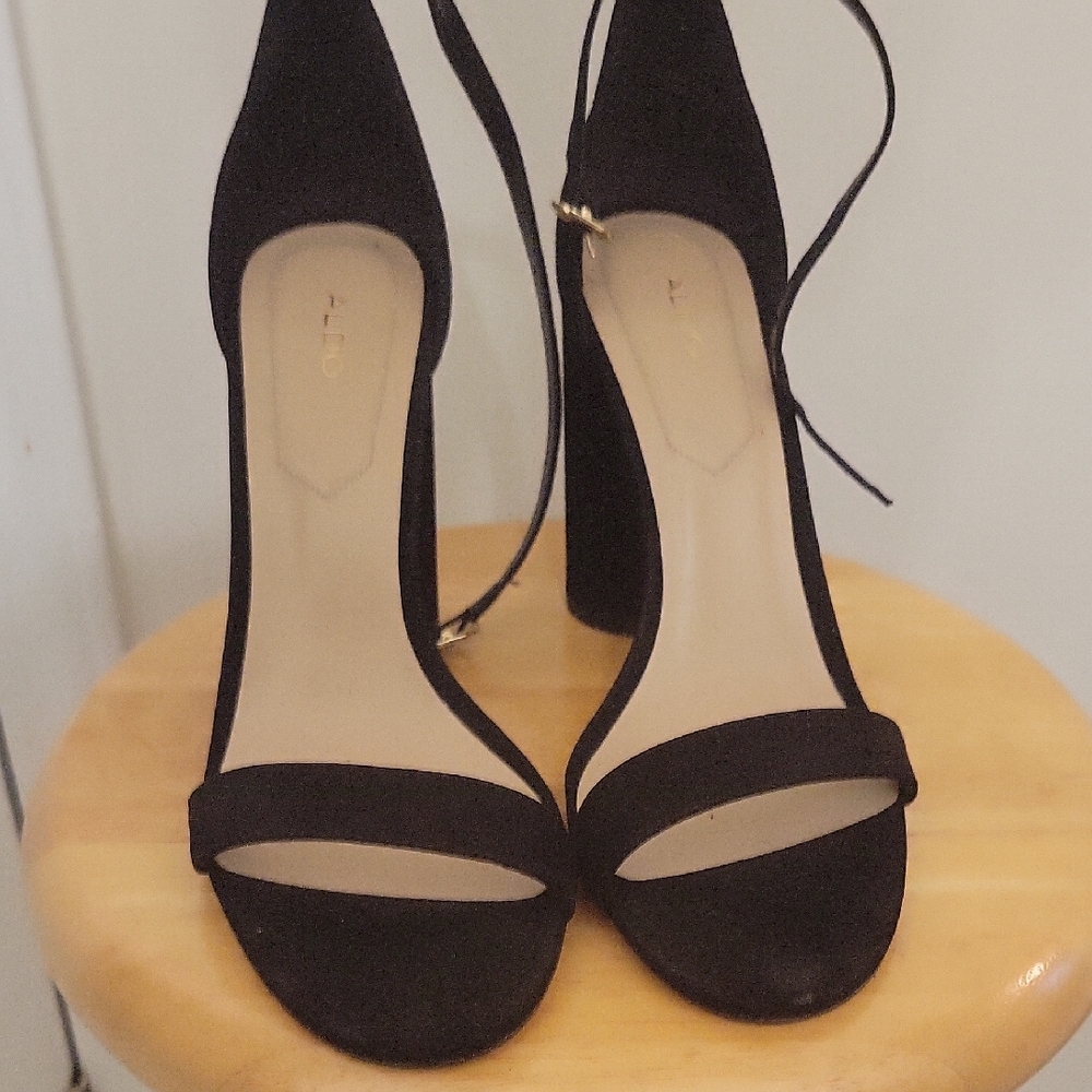 Aldo Black Open-Toe Ankle-Strap Block Heels